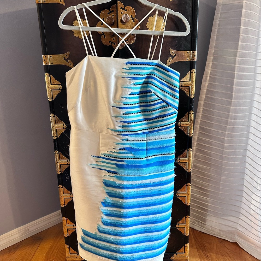 Per Se Blue and White Midi Dress